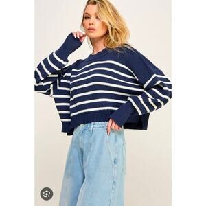 Free People Stripe Easy Street Crop Pullover Sweater